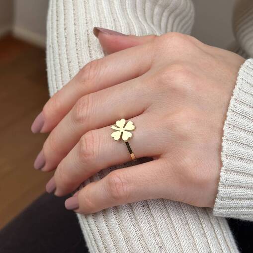 14 Ayar Altın Yonca Yüzük – Şans ve Zarafet - 3