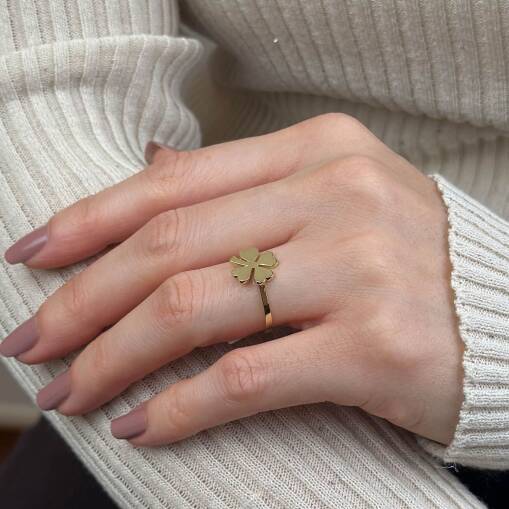14 Ayar Altın Yonca Yüzük – Şans ve Zarafet - 4