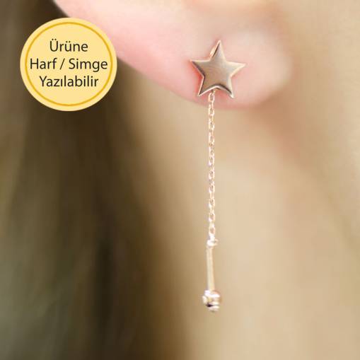 14 Ayar Altın Zincirli Yıldız Küpe - 1