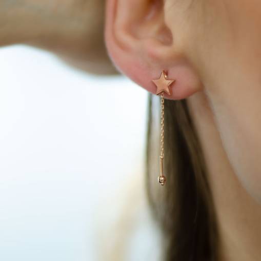 14 Ayar Altın Zincirli Yıldız Küpe - 2