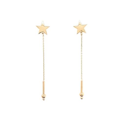 14 Ayar Altın Zincirli Yıldız Küpe - 3