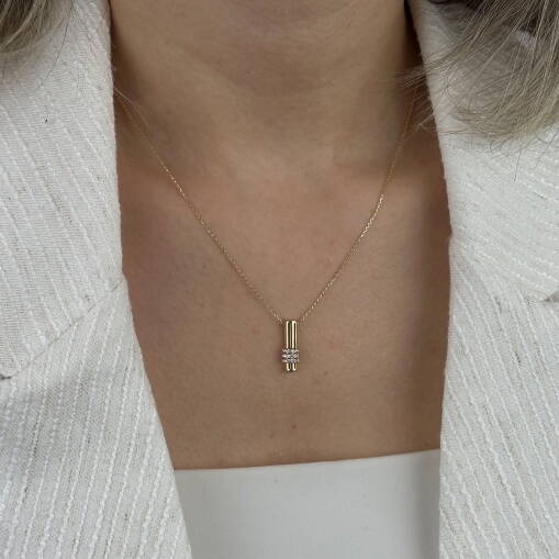 14 Ayar Altın Zirkon Taşlı Bar Kolye - 5