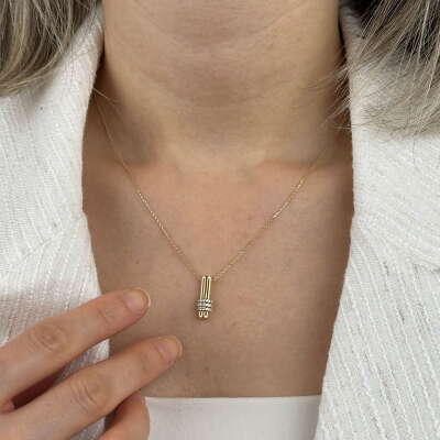 14 Ayar Altın Zirkon Taşlı Bar Kolye - 3