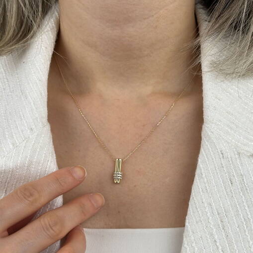 14 Ayar Altın Zirkon Taşlı Bar Kolye - 3