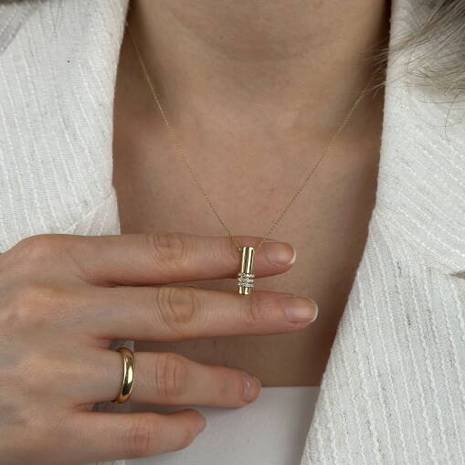 14 Ayar Altın Zirkon Taşlı Bar Kolye - 1