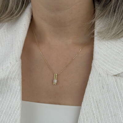 14 Ayar Altın Zirkon Taşlı Bar Kolye - 4