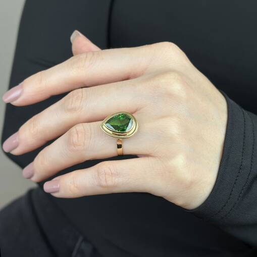 14 Ayar Altın Zümrüt Yeşil Damla Taşlı Yüzük – Elegant Model - 3