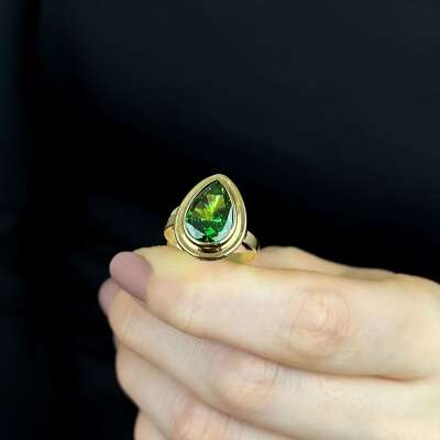 14 Ayar Altın Zümrüt Yeşil Damla Taşlı Yüzük – Elegant Model - 2