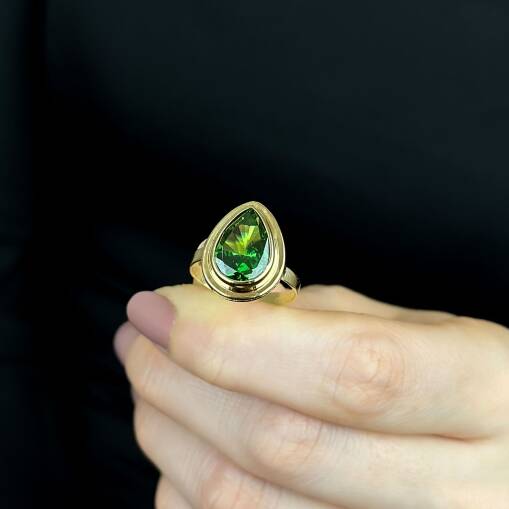14 Ayar Altın Zümrüt Yeşil Damla Taşlı Yüzük – Elegant Model - 2