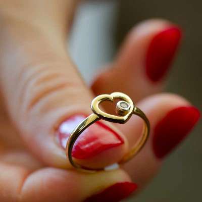 14 Ayar Altın Taşlı Kalpli Yüzük - 2