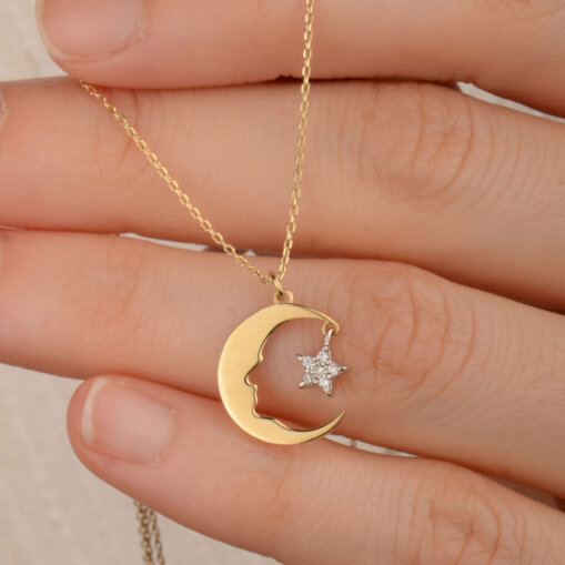 14 Ayar Taşlı Atatürklü Ay Yıldız Kolye - 1