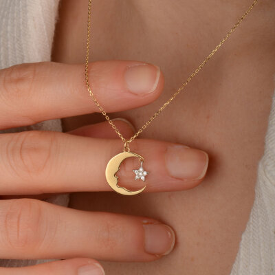 14 Ayar Taşlı Atatürklü Ay Yıldız Kolye - 3