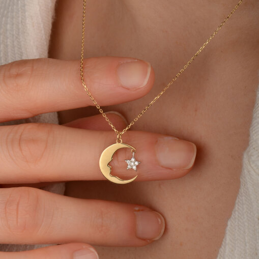 14 Ayar Taşlı Atatürklü Ay Yıldız Kolye - 3