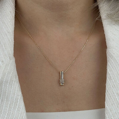 14 Ayar Bar Taşlı Altın Kolye - 3