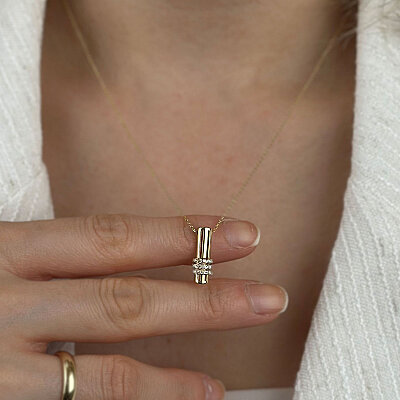 14 Ayar Bar Taşlı Altın Kolye