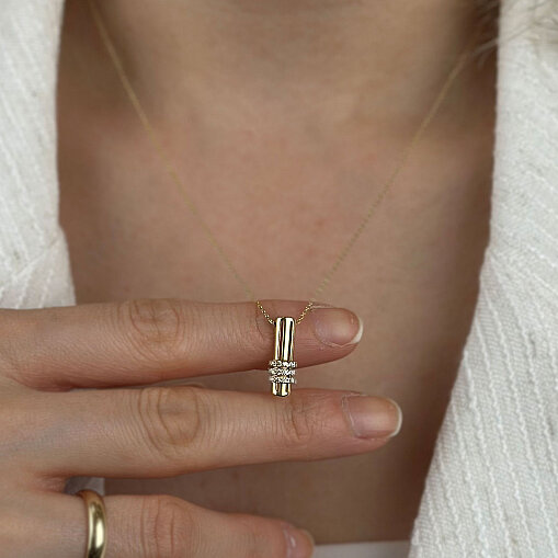 14 Ayar Bar Taşlı Altın Kolye - 1