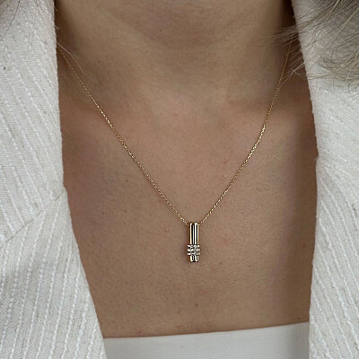 14 Ayar Bar Taşlı Altın Kolye - 4