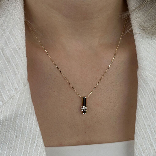 14 Ayar Bar Taşlı Altın Kolye - 4