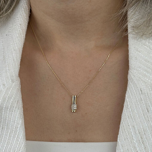 14 Ayar Bar Taşlı Altın Kolye - 5