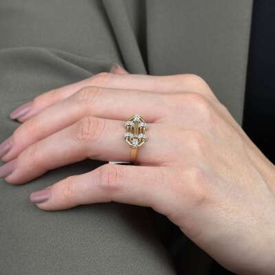 14 Ayar Yüzük Bar Taşlı Şovalye Figürlü Zarif Tasarım - 2