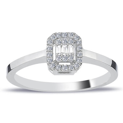 14 Ayar Beyaz Altın Baget Yüzük - ENGİNGOLD SRD