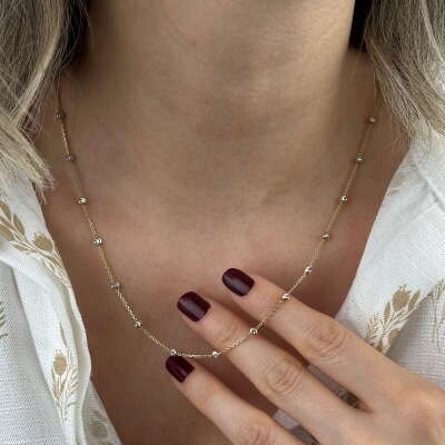 14 Ayar Beyaz Altın Dorika Kolye – Zarif Zincir Tasarım - 6