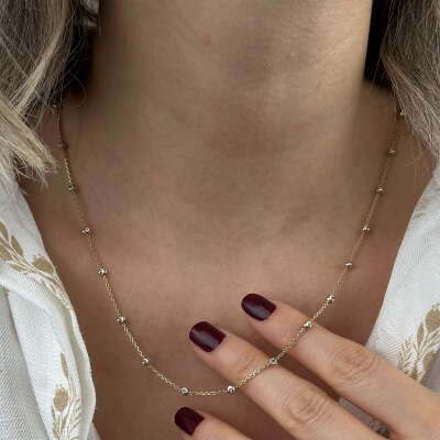 14 Ayar Beyaz Altın Dorika Kolye – Zarif Zincir Tasarım - 5