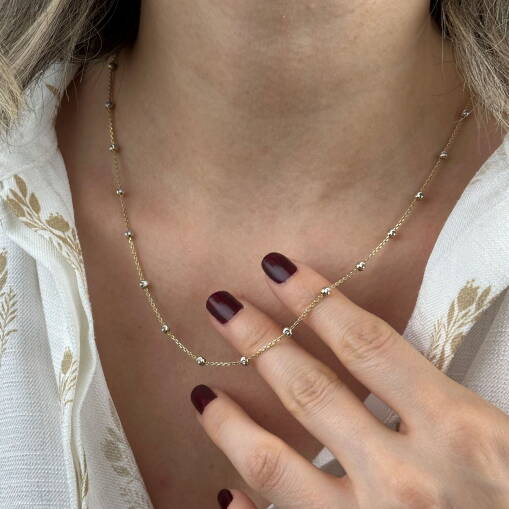 14 Ayar Beyaz Altın Dorika Kolye – Zarif Zincir Tasarım - 1