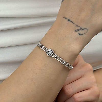 14 Ayar Beyaz Altın Kelepçe – Baget Taşlı Şık Tasarım - 4