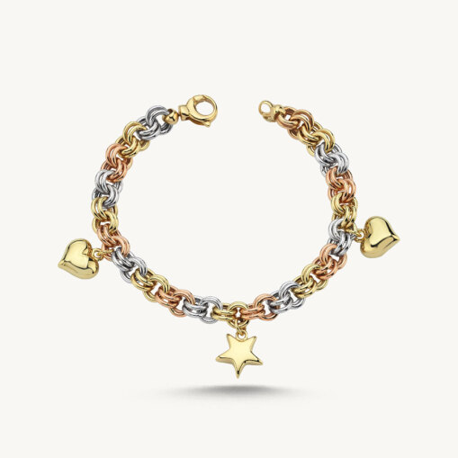 14 Ayar Cetaş Eterna Renkli Zincirli Kalp ve Yıldız Bileklik - 1
