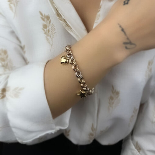 14 Ayar Cetaş Eterna Renkli Zincirli Kalp ve Yıldız Bileklik - 2