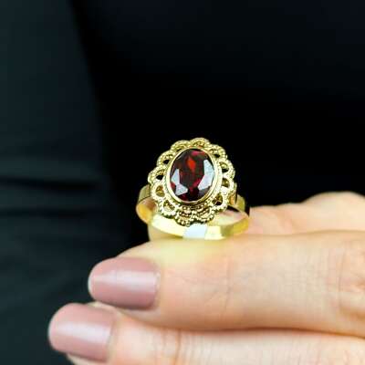 14 Ayar Çiçek Motif Temalı Yakut Yüzük – Kırmızı Taşlı - 3