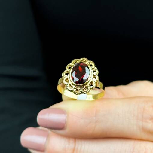 14 Ayar Çiçek Motif Temalı Yakut Yüzük – Kırmızı Taşlı - 3