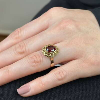 14 Ayar Çiçek Motif Temalı Yakut Yüzük – Kırmızı Taşlı - 4