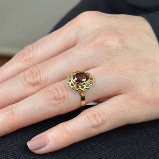 14 Ayar Çiçek Motif Temalı Yakut Yüzük – Kırmızı Taşlı - 4