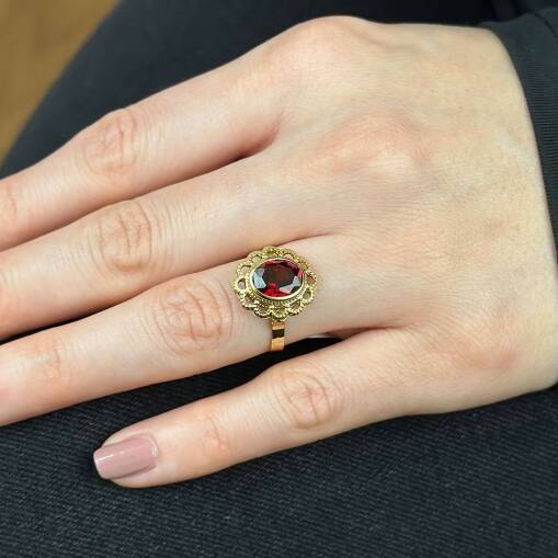 14 Ayar Çiçek Motif Temalı Yakut Yüzük – Kırmızı Taşlı - 5