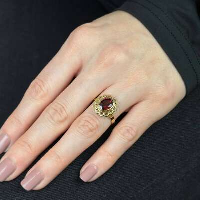 14 Ayar Çiçek Motif Temalı Yakut Yüzük – Kırmızı Taşlı - 2