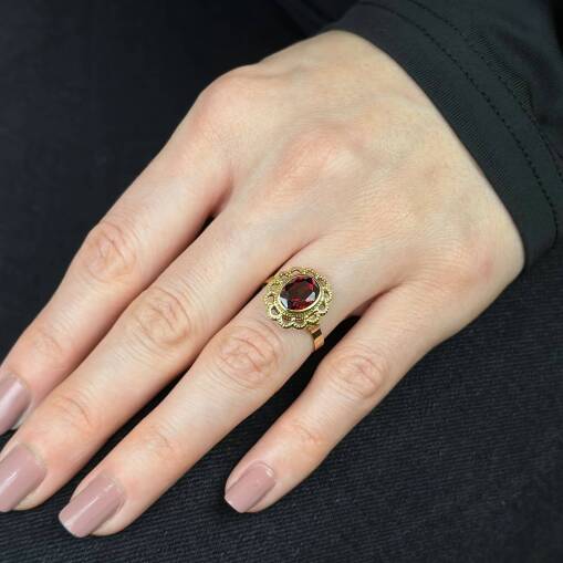 14 Ayar Çiçek Motif Temalı Yakut Yüzük – Kırmızı Taşlı - 2