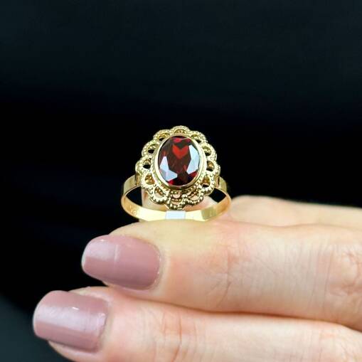 14 Ayar Çiçek Motif Temalı Yakut Yüzük – Kırmızı Taşlı - 1