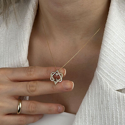 14 Ayar Çift Kalpli Taşlı Kalp Kolye - 5