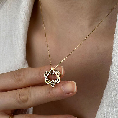 14 Ayar Çift Kalpli Taşlı Kalp Kolye