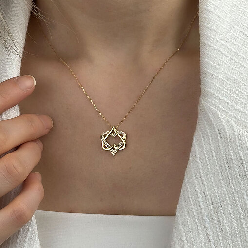 14 Ayar Çift Kalpli Taşlı Kalp Kolye - 2