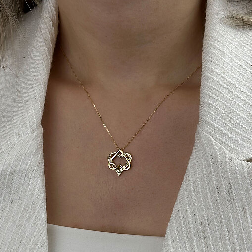 14 Ayar Çift Kalpli Taşlı Kalp Kolye - 3