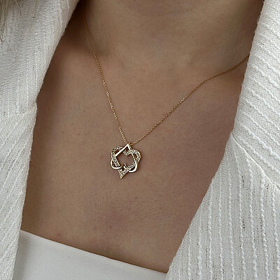 14 Ayar Çift Kalpli Taşlı Kalp Kolye - 4