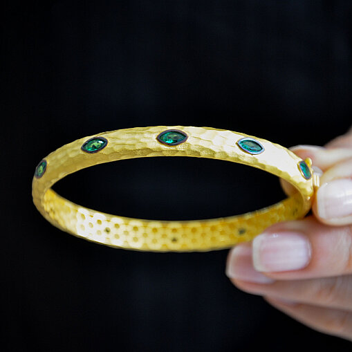 14 Ayar Dövme Swarovski Taşlı Altın Kelepçe Bilezik - 1