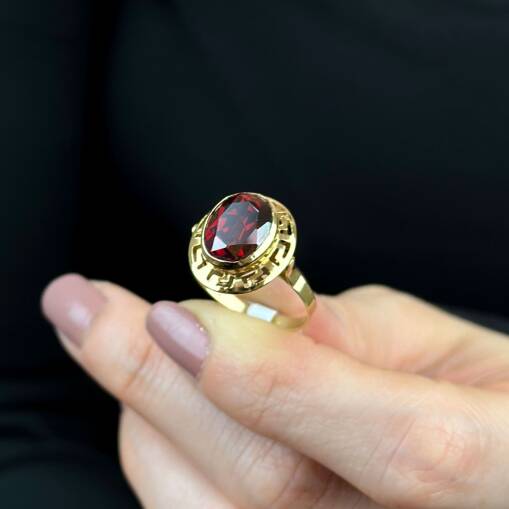 Greek Temalı 14 Ayar Yakut Taşlı Yüzük – Şık Altın Model - 2