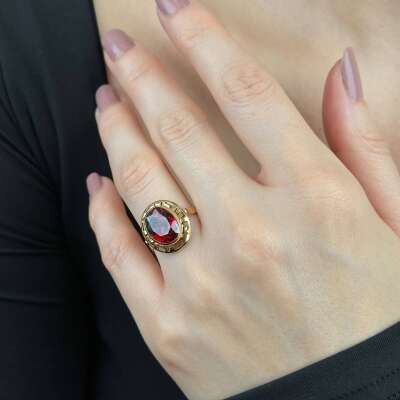 Greek Temalı 14 Ayar Yakut Taşlı Yüzük – Şık Altın Model - 3