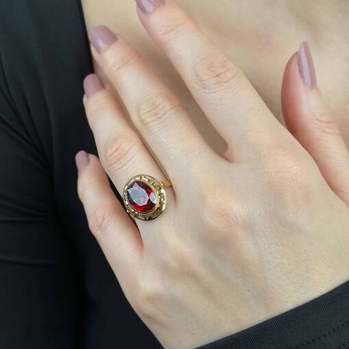 Greek Temalı 14 Ayar Yakut Taşlı Yüzük – Şık Altın Model - 3