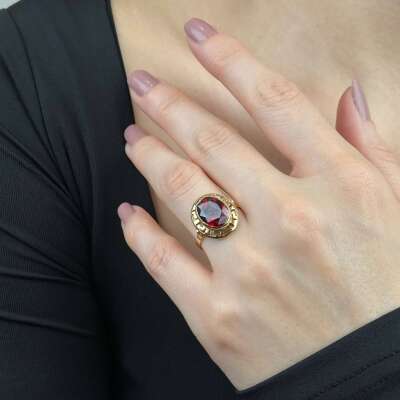 Greek Temalı 14 Ayar Yakut Taşlı Yüzük – Şık Altın Model - 5