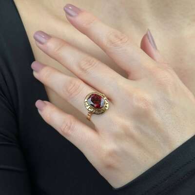 Greek Temalı 14 Ayar Yakut Taşlı Yüzük – Şık Altın Model - 6